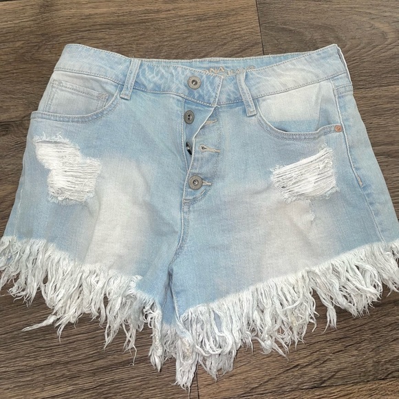 Pants - Light blue fringe denim shorts